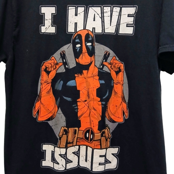 Marvel Women's Size L Black "I Have Issues" Black Deadpool T-Shirt - Picture 2 of 5
